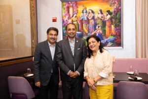 Chef Rupa Vira with Sharad Vira and Senator Kannan Srinivasan at Celebration by Rupa Vira in Ashburn, Virginia